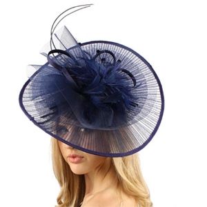 large navy feather Derby fascinator EUC